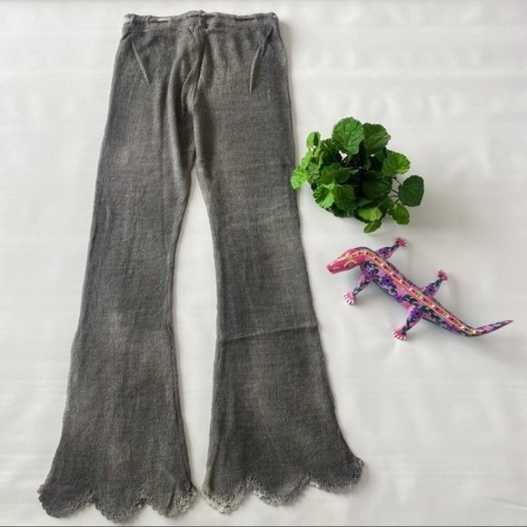 POL | Danni Lounge Lightweight Sweater Pants Boho Coachella Flare Leg Scalloped - Picture 10 of 14